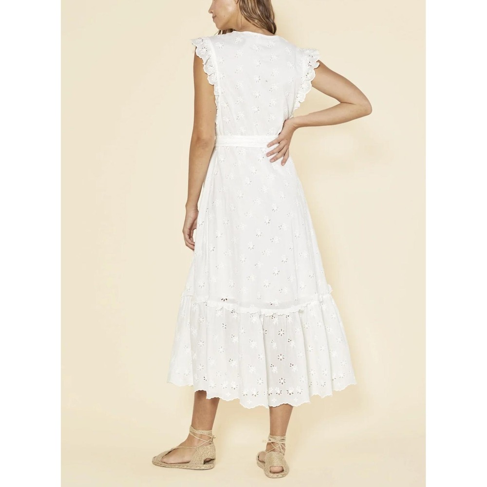 Outerknown Eyelet Kahlo Wrap Dress XS/S White Maxi Ruffle Cottage Feminine Airy - Picture 9 of 14